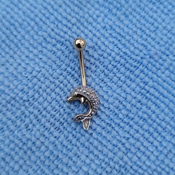 Dolphin Navel Belly Ring 14 kt Gold CEI Body Jewelry New - Picture 1 of 9